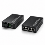 Conjunto de 2 conversores Ethernet de fibra ótica, com conversor de meio SFP incluído, até uma distância de 20 km em fibra ótica SC monomodo (4 portas RJ45 * 4 portas RJ45)