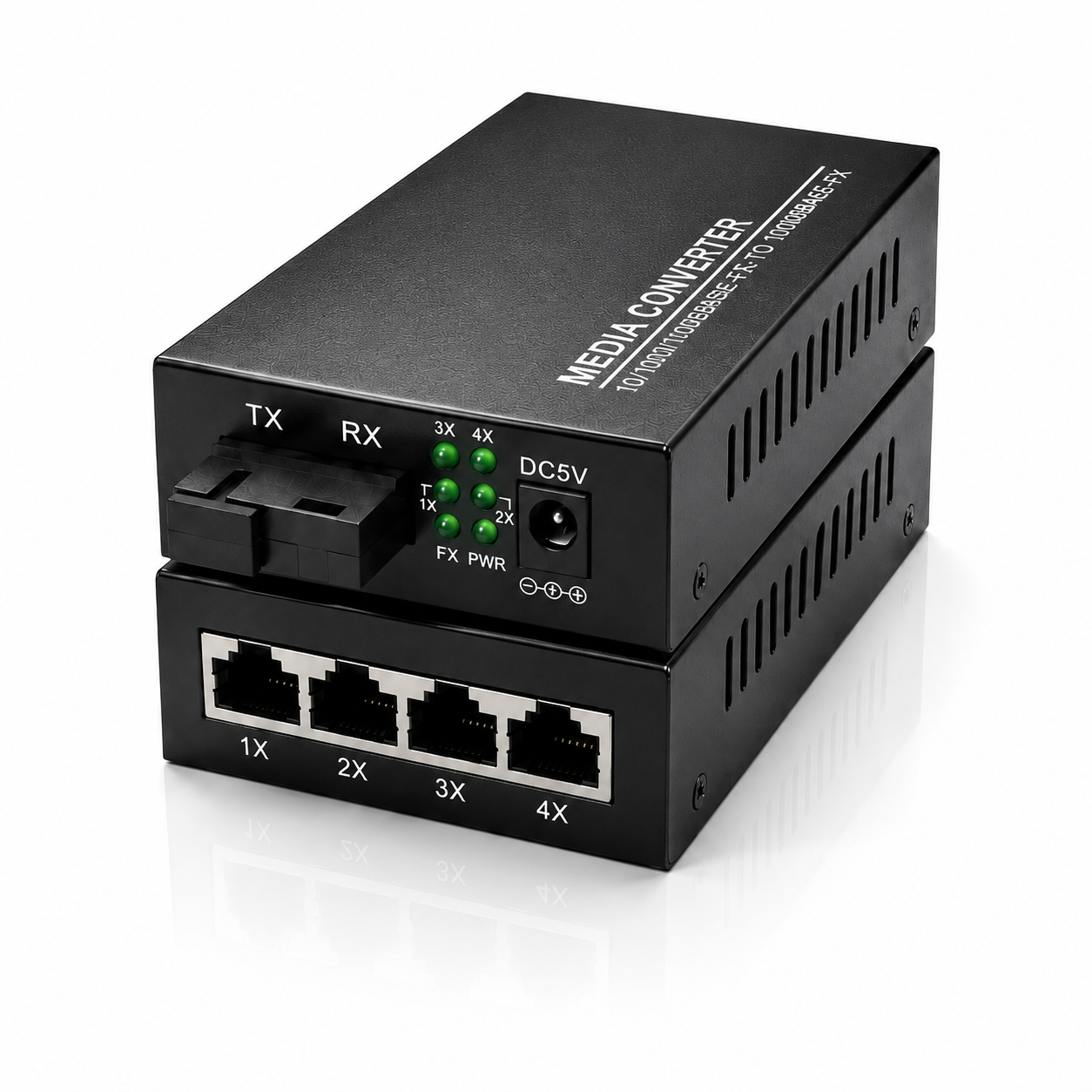 Conjunto de 2 conversores Ethernet de fibra ótica, com conversor de meio SFP incluído, até uma distância de 20 km em fibra ótica SC monomodo (4 portas RJ45 * 4 portas RJ45) – Imagem 5