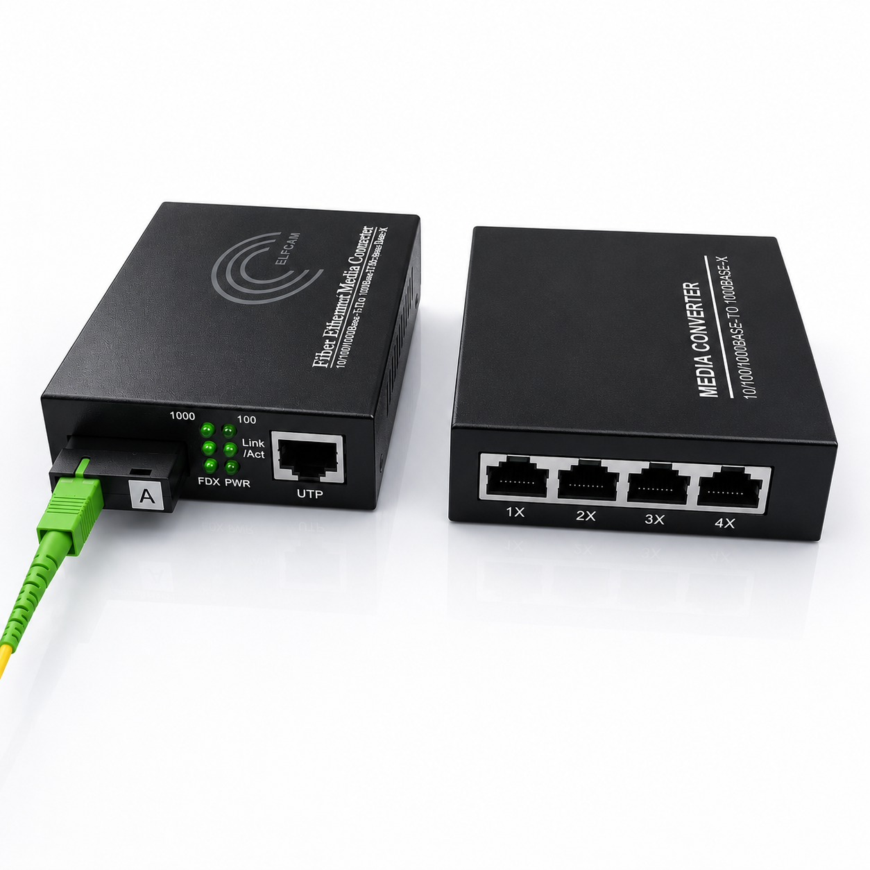 Elfcam - Conjunto de 2 conversores Ethernet de fibra ótica, com conversor de média SFP (mini-GBIC) incluído, até uma distância de 20 km em fibra ótica SC monomodo (4 portas RJ45) (Ref.: 2181) – Imagem 5