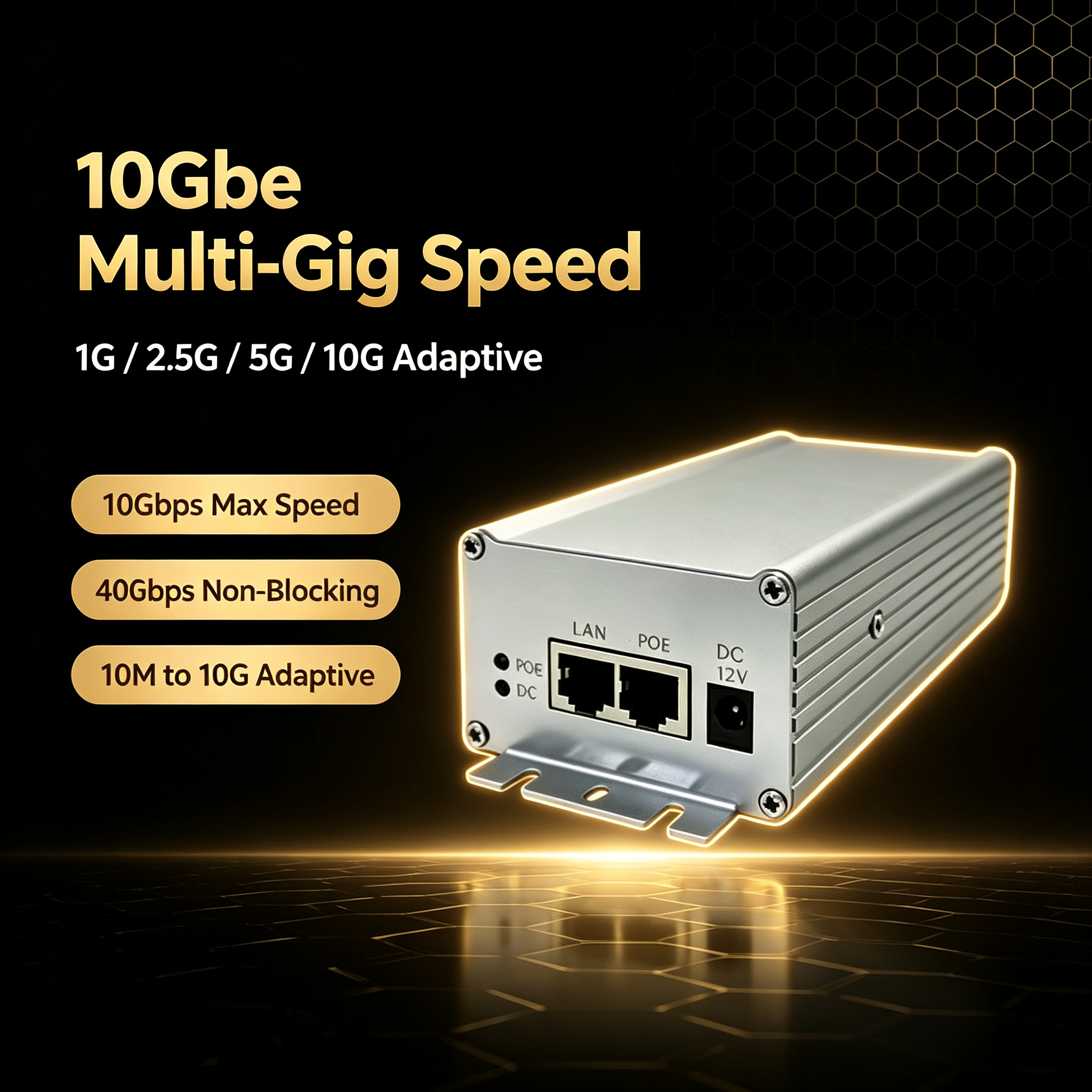 Elfcam – Injecteur PoE Standard Active PoE 90W 10GbE, 56V, 10Gbps/2,5G/1G Auto-Adaptatif, Entrée AC 100–240V, jusqu’à 100m, pour Caméras IP, Points d’Accès Wi-Fi, Téléphones IP et Équipements PoE Compatibles, Boîtier Aluminium avec Interrupteur – Image 3