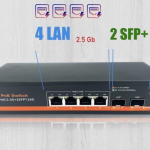Elfcam® – 10Gb Commutateur Switch Fibre Optique Compatible avec Freebox Ultra, avec 2 Ports 10G SFP+ et 4 Ports 2,5 Gigabi…