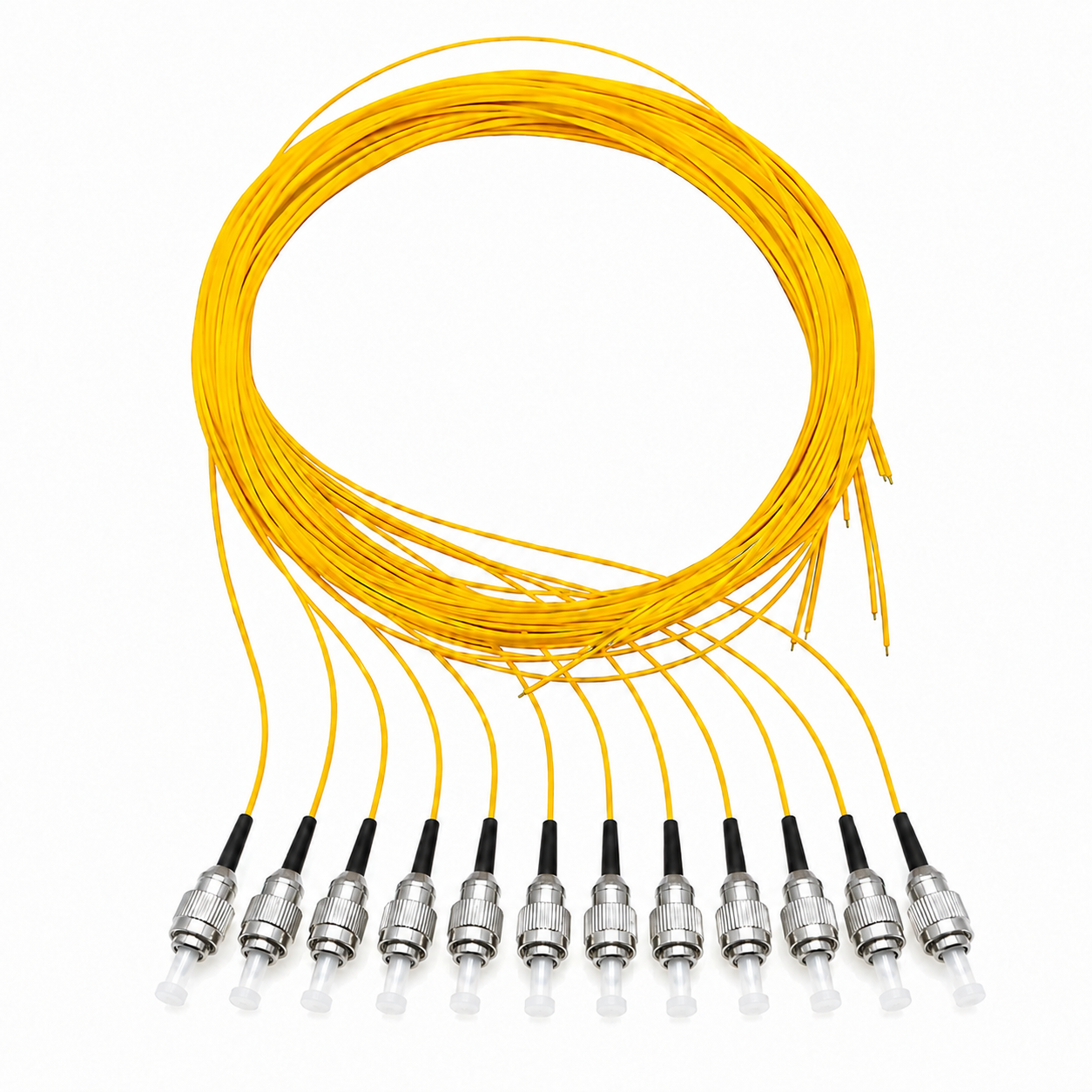 Elfcam - Pigtail de Fibra Óptica 12 Fibras Monomodo Simplex FC/UPC 9/125um OS2, Amarillo