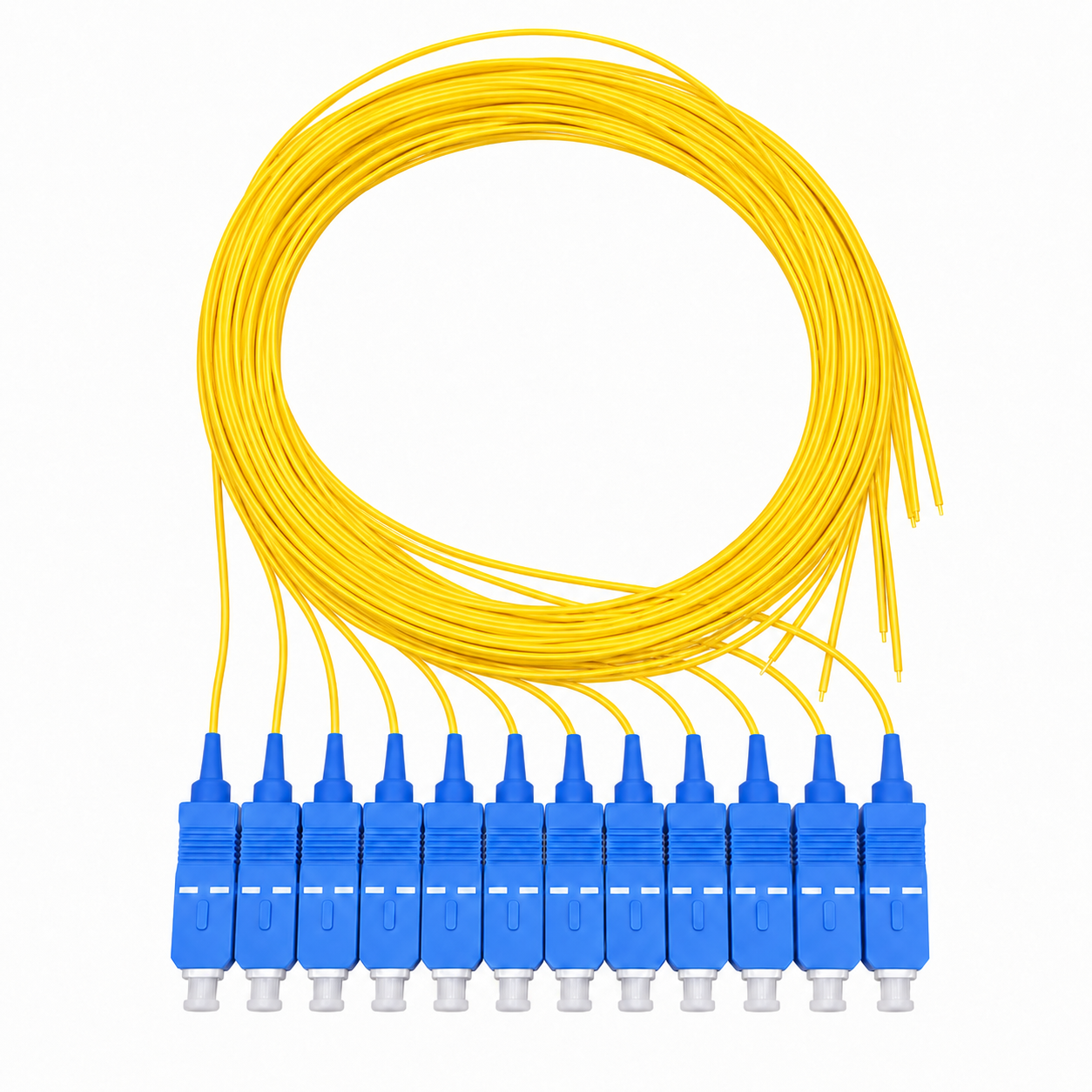 Elfcam - Pigtail de Fibra Óptica 12 Fibras Monomodo Simplex SC/UPC 9/125um OS2, 0,9 mm 1 Metro (Paquete de 12, Amarillo)