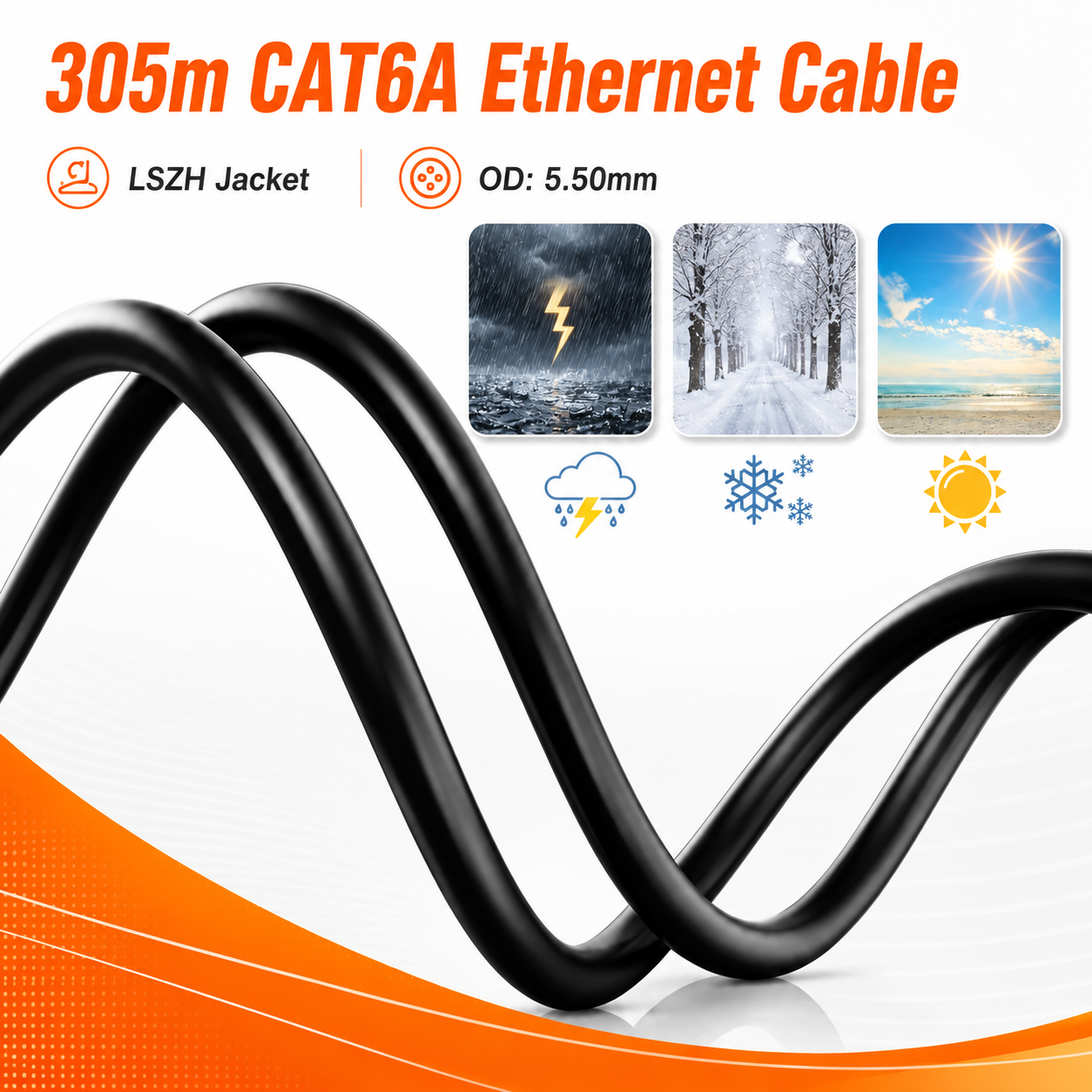 Cabo Ethernet Cat 6A de 305 m sem conector RJ45, U/FTP, 4 pares, 26 AWG, 100 % cobre nu, 10 Gbps, 500 MHz, LSZH, Ø 5,5 mm, Cabo de rede blindado para armários de distribuição, servidores, switches e instalações LAN (Ref.: 27711) – Imagem 5