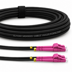 Elfcam - Câble à Fibre Optique en Acier Blindé pour Extérieur et Intérieur LC/UPC à LC/UPC Multimode Duplex OM4 Compatible avec les réseaux 10G / 40G / 100G