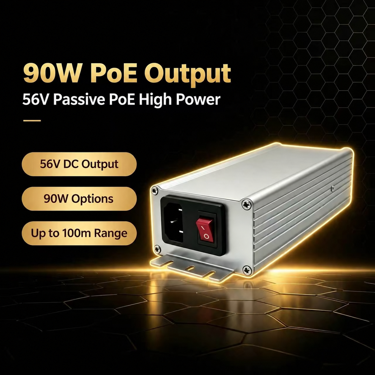 Elfcam – Injecteur PoE Non Standard Passive PoE 90W 10GbE pour Starlink V5, 56V, 10Gbps/2,5G/1G Auto-Adaptatif, Entrée AC 100–240V, jusqu’à 100m, Boîtier Aluminium avec Interrupteur – Image 6
