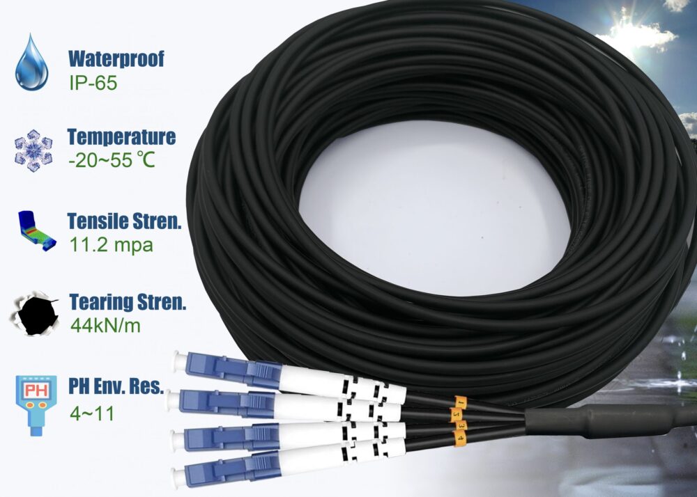 Elfcam® – Câble Fibre 4 Fibres avec Connecteurs 4x Simplex LC/UPC vers 4x Simplex LC/UPC, Fibre Optique Monomode 9/1…