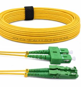 Elfcam – E2000/APC to SC/APC Fiber Optic Cable, Single Mode Duplex, Optical Patch Cord 9/125μm OS2 2.0mm G652D LSZH, Yellow