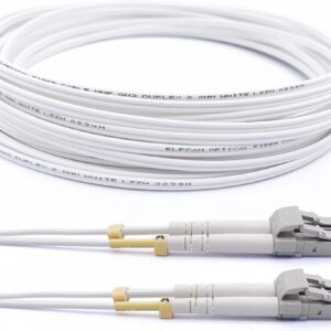 Câble à fibre optique LC/UPC á LC/UPC, OM3 Multimode Duplex Jarretière Fibre Optique 50/125um LSZH, Couleur Blanc/Bleu (Re…