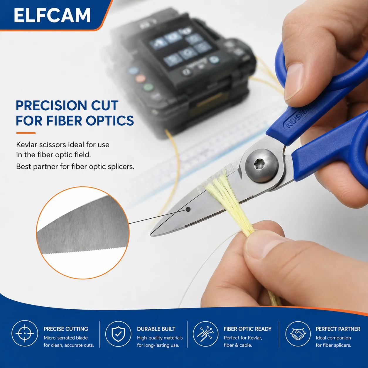 Elfcam – Kevlar-Schere für Glasfasern, Super-Multi-Cutter aus legiertem Stahl mit hohem Kohlenstoffgehalt, Schere mit gezahnter Klinge zum Greifen von Materialien, hergestellt von Nusharp (REF: 14131) – Bild 3