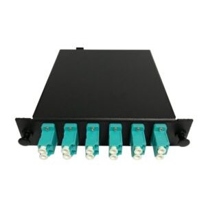 Cassette MTP/MPO pré-raccordée - 12 fibres vers 6 Adaptateurs LC OM3 10 Gig Duplex, Comprend 12 Câbles Hydra LC OM3 (30...