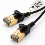 Elfcam® - Cabo Ethernet Cat 8 Slim, Cabo de Rede LAN/WAN, Cat 8 SFTP 32 AWG, 2000 MHz, 40 Gbps com conectores RJ45 de alta qualidade, redondo, preto