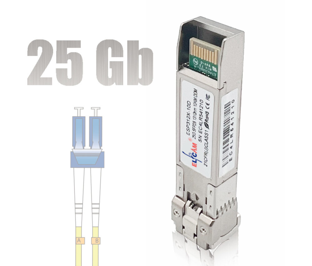 Elfcam® – 25G SFP28 LR Transceiver Module SFP28 25GBASE-LR 1310nm 10km DOM LC Duplex SMF, compatible avec Nvidia/Mel…