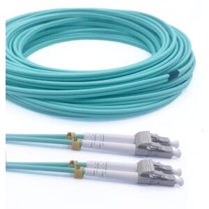 Câble à fibre optique LC/UPC á LC/UPC, OM3 Multimode Duplex Jarretière Fibre Optique 50/125um LSZH, Couleur Blanc/Bleu...