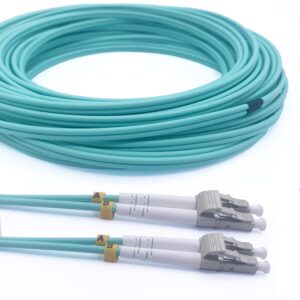 Câble à fibre optique LC/UPC á LC/UPC, OM3 Multimode Duplex Jarretière Fibre Optique 50/125um LSZH, Couleur Blanc/Bleu...