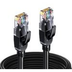 Elfcam® - Câble Ethernet Cat 8, Rond Câble Réseau LAN WAN, Cat8 SFTP 28AWG, 2000Mhz 40Gbps avec Connecteurs RJ45 Haute Qualité, Noir(REF:11755)