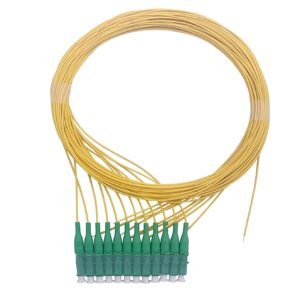 Pigtail à Fibre Optique à Code Jaune 12 Fibres LC/APC Monomode sans Gaine (Ref:4222)