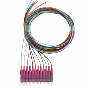 Pigtail à Fibre Optique à Code Couleur 12 Fibres LC/UPC OM4 Multimode 50/125um sans Gaine (REF 14000)