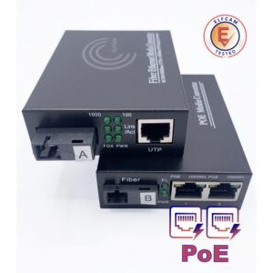 Convertisseur Fibre Ethernet PoE, SFP (mini-GBIC) Inclus, 2 RJ45 Ports (Ref:4880)