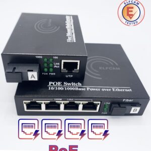 Convertisseur Fibre Ethernet PoE, SFP (mini-GBIC) Inclus, 4 RJ45 Ports (Ref:4896)
