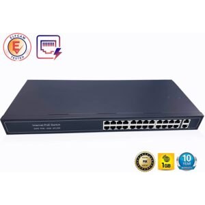 24 Ports PoE Ethernet Switch avec 2 Ports Uplink Gigabit Ethernet 10/100/1000Mbps, Plug & Play Non Géré, Métal Robuste…