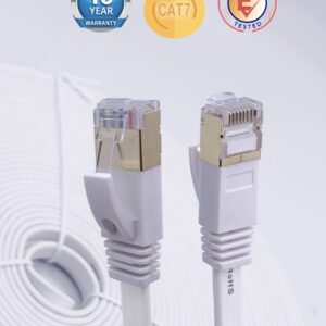 Elfcam® – Cat7 Câble Réseau Ethernet avec Connecteurs RJ45,Câble Flat, 4 Paires Torsadée Blindée, Haut Débit Jusqu&r…