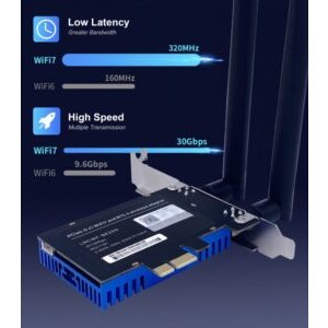 Carte WiFi 7 PCIe 4.0, sans Fil Tri-Bande 8774Mbps, Intel BE200 Adaptateur, pour Ordinateurs Intel Processeur avec Windows…