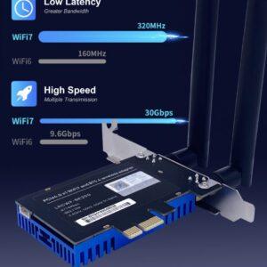 Carte WiFi 7 PCIe 4.0, sans Fil Tri-Bande 8774Mbps, Intel BE200 Adaptateur, pour Ordinateurs Intel Processeur avec Windows…