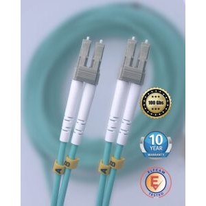 Câble à fibre optique LC/UPC á LC/UPC, OM3 Multimode Duplex Jarretière Fibre Optique 50/125um LSZH, Couleur Blanc/Bleu (Re…