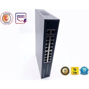 PoE Ethernet Switch avec 2 Ports Uplink Gigabit Ethernet 10/100/1000Mbps, Plug & Play Non Géré, Métal Robuste (16 Port…