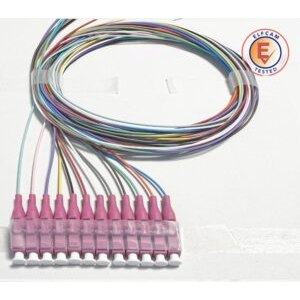 Pigtail à Fibre Optique à Code Couleur 12 Fibres LC/UPC OM4 Multimode 50/125um sans Gaine (REF 14000)