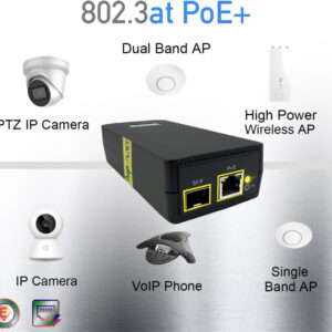Elfcam – SFP Fibre PoE Injecteur 55 V DC 30 W PoE+ Alimentation, Gigabit 1000 Mbps, Conforme à la Norme IEEE802.3af/…