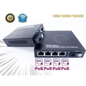 Convertisseur Fibre Ethernet PoE, SFP (mini-GBIC) Inclus, 4 RJ45 Ports (Ref:4896)