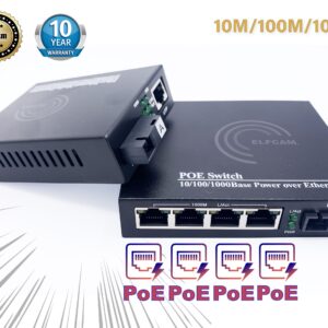 Convertisseur Fibre Ethernet PoE, SFP (mini-GBIC) Inclus, 4 RJ45 Ports (Ref:4896)