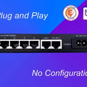 PoE Ethernet Switch avec 2 Ports Uplink Gigabit Ethernet 10/100/1000Mbps, Plug &Play Non Géré, Métal Robuste (4 Ports…