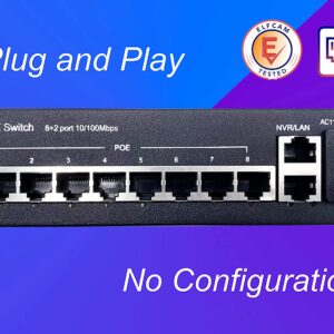 PoE Ethernet Switch avec 2 Ports Uplink Gigabit Ethernet 10/100/1000 Mbps, Plug & Play Non Géré, Métal Robuste (8 Port…