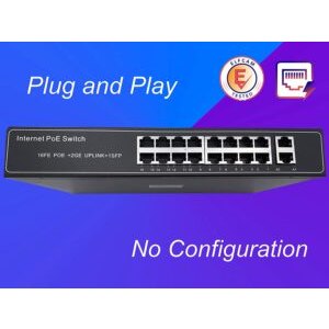 PoE Ethernet Switch avec 2 Ports Uplink Gigabit Ethernet 10/100/1000Mbps, Plug & Play Non Géré, Métal Robuste (16 Port…