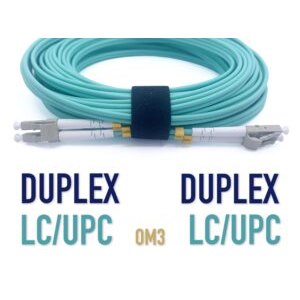 Câble à fibre optique LC/UPC á LC/UPC, OM3 Multimode Duplex Jarretière Fibre Optique 50/125um LSZH, Couleur Blanc/Bleu (Re…
