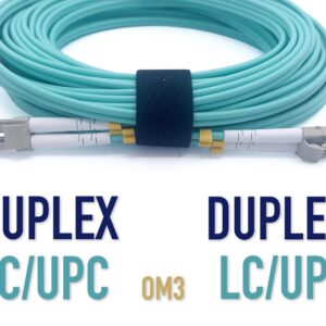 Câble à fibre optique LC/UPC á LC/UPC, OM3 Multimode Duplex Jarretière Fibre Optique 50/125um LSZH, Couleur Blanc/Bleu (Re…