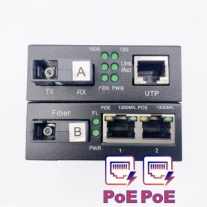 Convertisseur Fibre Ethernet PoE, SFP (mini-GBIC) Inclus, 2 RJ45 Ports (Ref:4880)