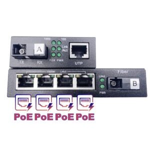 Convertisseur Fibre Ethernet PoE, SFP (mini-GBIC) Inclus, 4 RJ45 Ports (Ref:4896)
