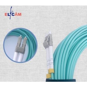 Câble à fibre optique LC/UPC á LC/UPC, OM3 Multimode Duplex Jarretière Fibre Optique 50/125um LSZH, Couleur Blanc/Bleu (Re…