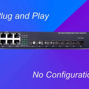 Ethernet Switch Gigabit avec 8 SFP Ports et 8 Ports Ethernet 10/100/1000Mbps, Plug & Play Non Géré, Métal Robuste (8 P…