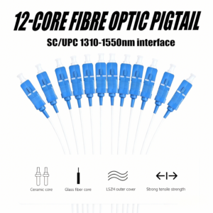 Elfcam – Pigtail à Fibre Optique 12 Fibres Monomode Simplex SC/UPC 9/125um OS2, Blanc