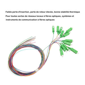Pigtail à Fibre Optique à Code Couleur 12 Fibres SC/APC Monomode sans Gaine (Ref:3272)