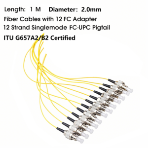 Elfcam – Fibre Optique Pigtail 12Fibres Monomode Simplex FC/UPC 9/125um OS2, Jaune