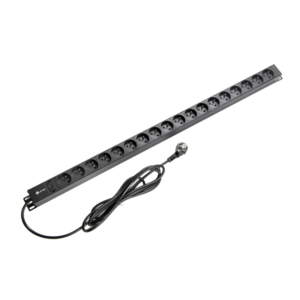 PDU vertical de rack 18 prises 2P+T 16A max, 3m de câble 3×1,5 mm², aluminium noir avec voyant, distribution d’énergie fia…