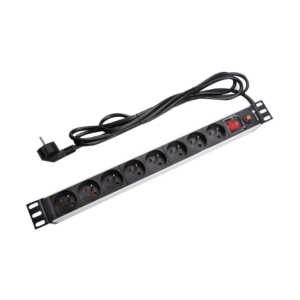 PDU horizontal de rack 1U 8 prises 2P+T 16A max, 3m de câble 3×1,5 mm², aluminium noir avec interrupteur, distribution d’é…