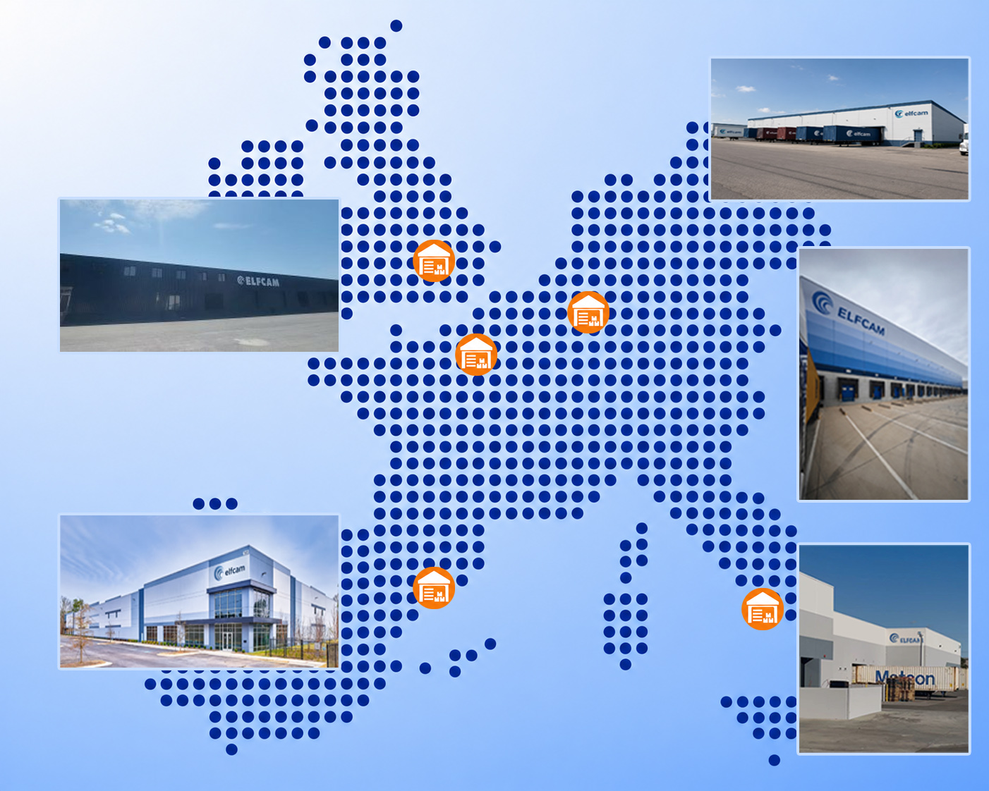 Réseau d'entrepôts Elfcam en Europe