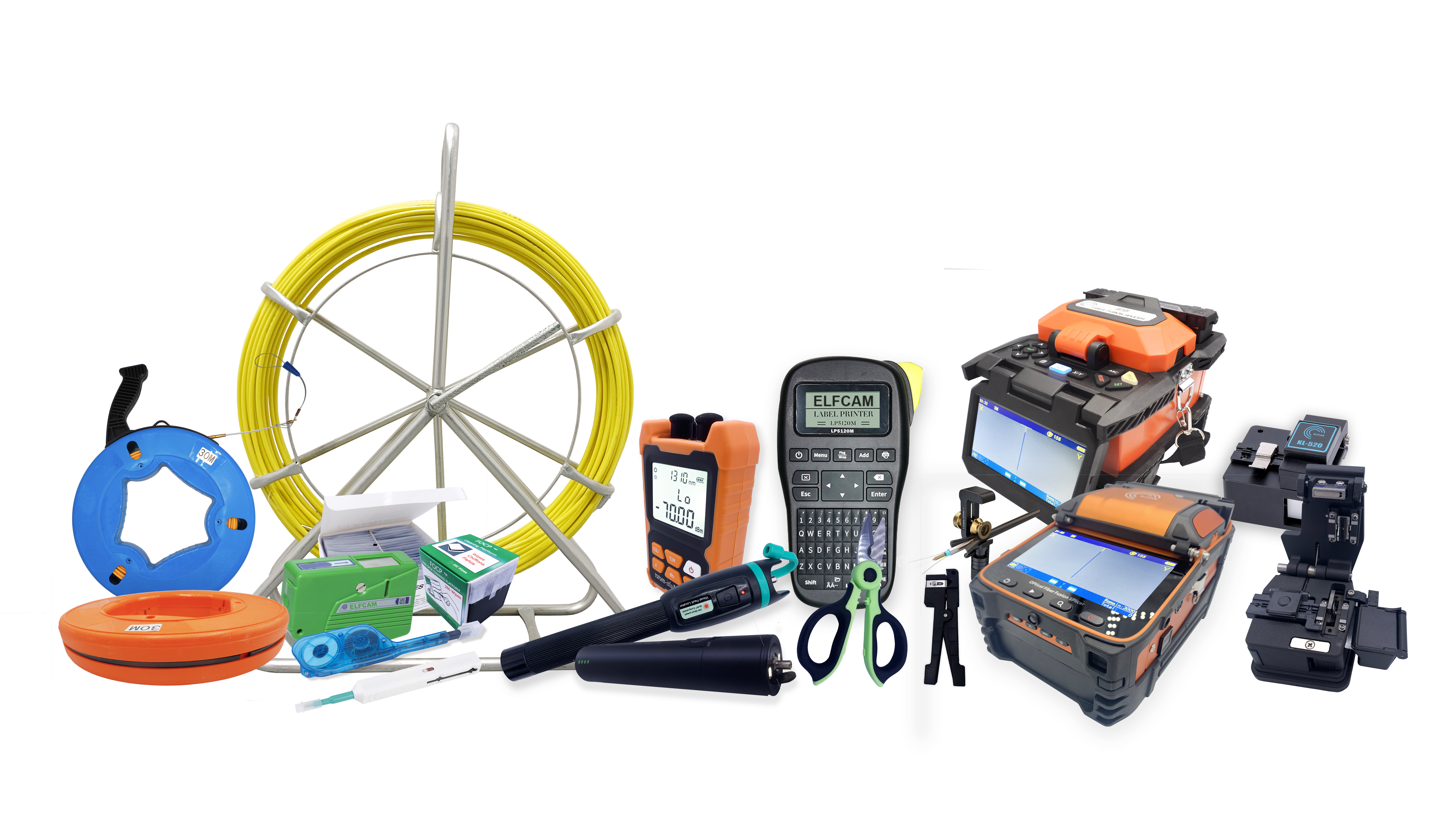 Outils de test et nettoyage fibre optique — VFL, stylo nettoyage, boîte de nettoyage Elfcam